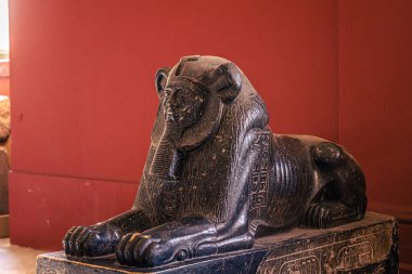 Kahire, Mısır - 13 Kasım 2021: Mısır Sfenks heykeli Kahire, Mısır 'daki Kahire Müzesi' nde