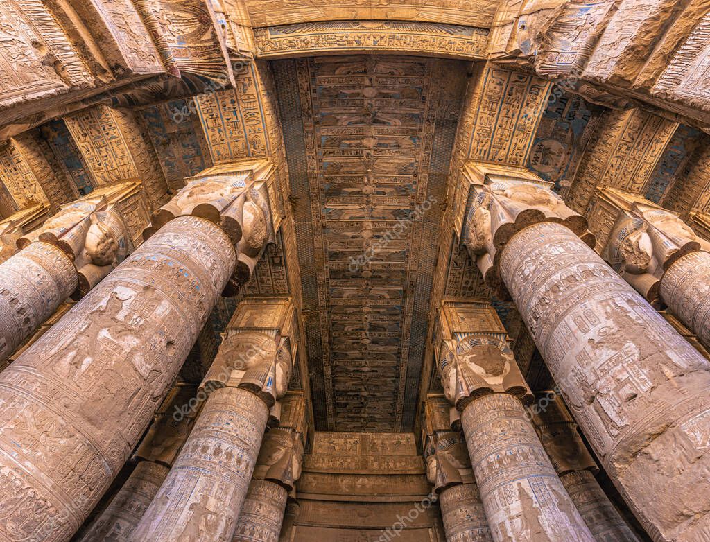 Dendera, Egypt - November 17, 2021: Majestic columns inside the great ...