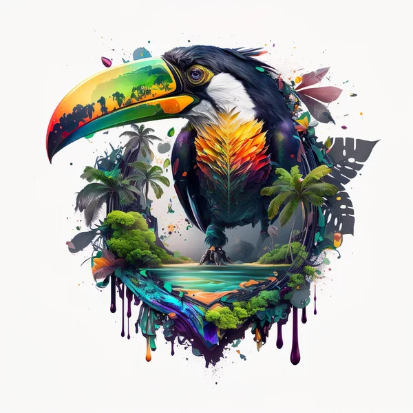Renkli Egzotik Cennet Kuşu Orman Ortamında Bir Toucan Kuşu — Stok fotoğraf