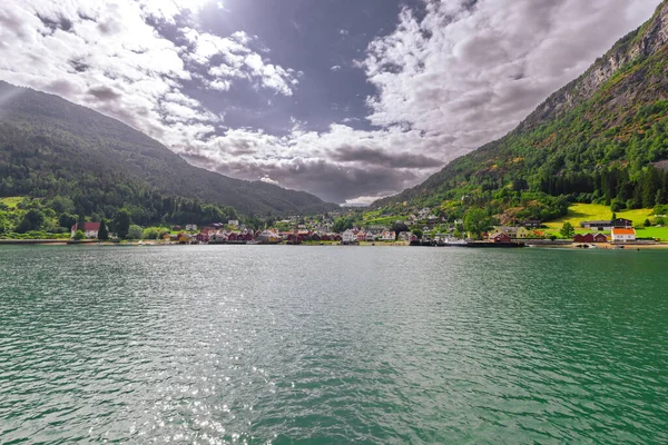 stock image Lustrafjorden, Norway - July 4th, 2023: Landscape from the ferry ride between Ornes and Solvorn, Southern Norway