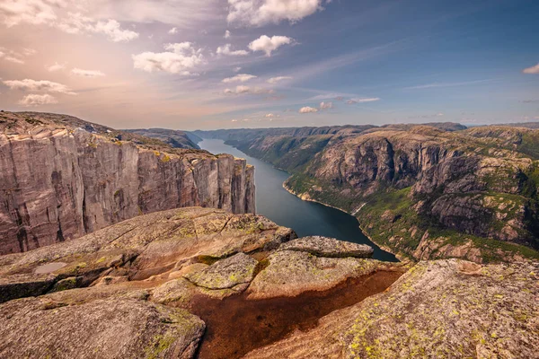 Kjerag Norvegia Luglio 2023 Epico Paesaggio Montano Della Famosa Escursione — Foto Stock