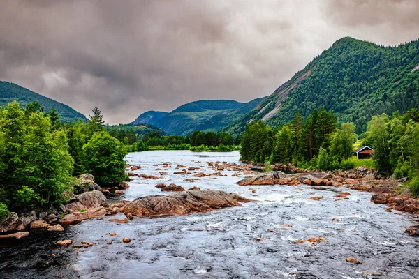 Norveç Temmuz 2023 Güney Norveç Güzel Sulu Yeşil Manzarası — Stok fotoğraf