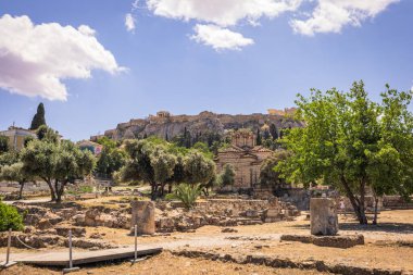 Atina, Yunanistan, 3 Mayıs 2024: Antik Yunan Agora kalıntıları Atina, Yunanistan 'ın merkezinde