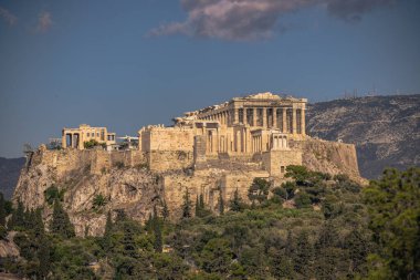 Yunanistan 'daki Philopappos tepesinden Atina Akropolünün panoramik manzarası