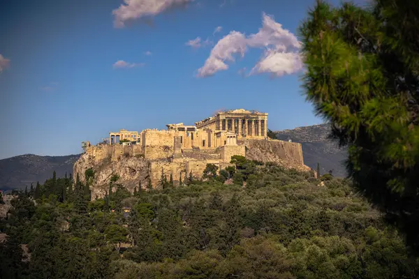 stock image Panoramic view of the Acropolis of Athens from the Philopappos hill in Greece