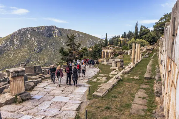 stock image Delphi, Greece, May 4th 2024: The legendary Archaeological ruins of the oracle of Delphi, Greece