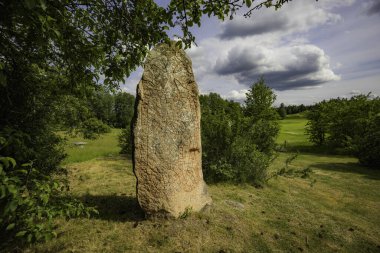 İsveç 'in merkezinin kırsal kesiminde antik Viking Runik Taşı