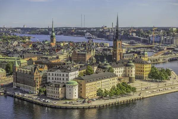 stock image Wide-angle Panoramic cityscape view of the old town of Stockholm, Sweden