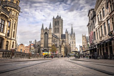 Gent - 5 Kasım 2022: Ortaçağ 'ın eski Gent kasabası, Belçika