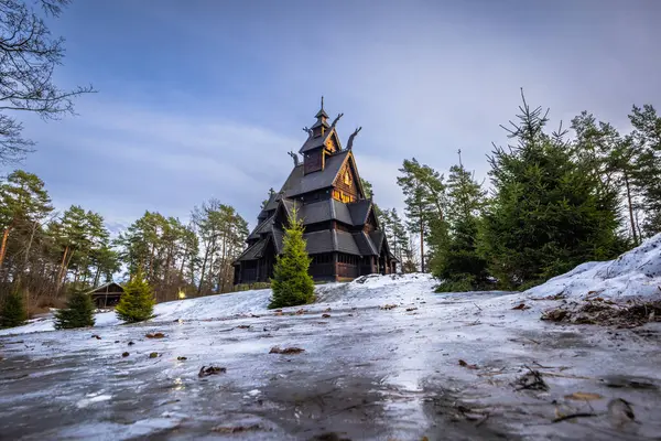 stock image Oslo - February 11 2023: The epic medieval Gol Stave Church in the open air museum of Oslo, Norway