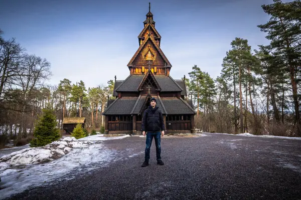 stock image Oslo - February 11 2023: The epic medieval Gol Stave Church in the open air museum of Oslo, Norway