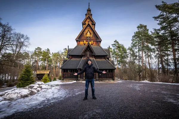 stock image Oslo - February 11 2023: The epic medieval Gol Stave Church in the open air museum of Oslo, Norway