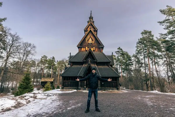 stock image Oslo - February 11 2023: The epic medieval Gol Stave Church in the open air museum of Oslo, Norway