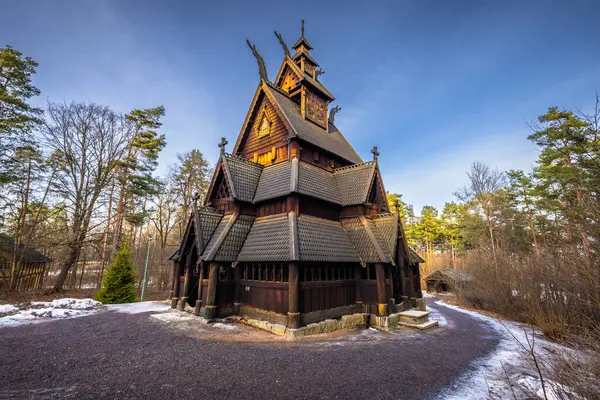 stock image Oslo - February 11 2023: The epic medieval Gol Stave Church in the open air museum of Oslo, Norway