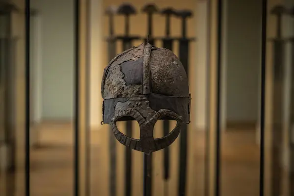 stock image Oslo - February 12 2023: Ancient Viking helmet in the Historical Museum of Oslo, Norway