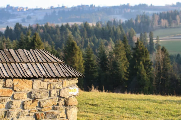 Каменная Стена Горах Осенний Пейзаж — стоковое фото