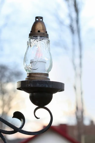 Lanterna Tradicional Com Vela Interior Suporte Metal Decoração Casa — Fotografia de Stock