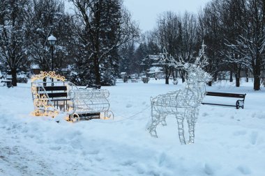 Polonya 'nın Rabka Zdroj kentindeki halk parkında Noel süslemesi.