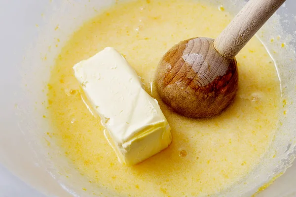 Preparing Butter Eggs Baking Cake — Stock Photo, Image