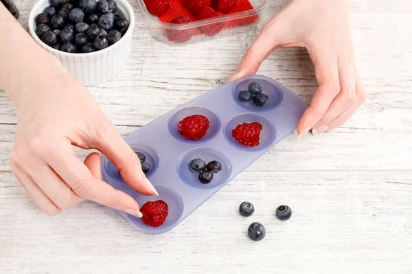 How Make Ice Cubes Fruits Step Step Tutorial Party Time — Stock Photo, Image