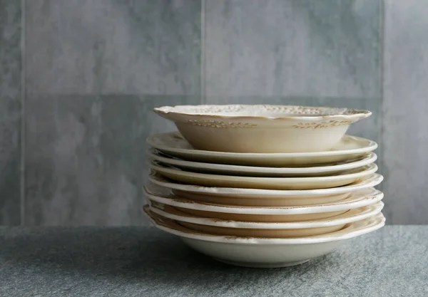 Stack White Ceramic Plates Cooking — Stock Photo, Image