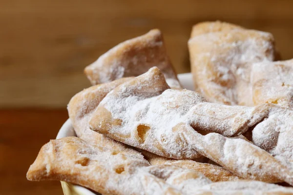 Fat Thursday Celebration Traditional Angel Wings Cookies Decorated Powdered Sugar — Stock Photo, Image