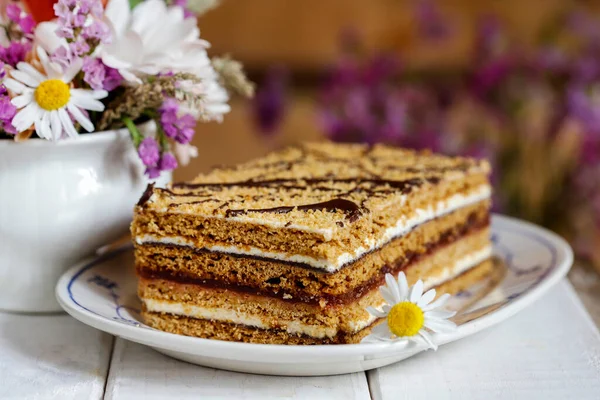 Gâteau Miel Fait Maison Sur Table Dessert Fête — Photo