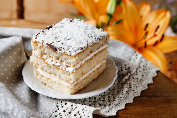 Layer Vanilla Chocolate Cake Party Dessert — Stock Photo, Image