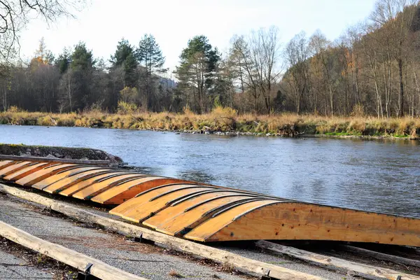 Slovakya 'daki Dunajec Nehri' ne turist taşımak için tahta sallar..