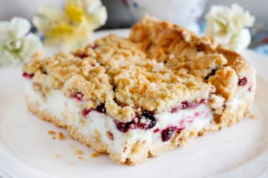 Yaban mersinli ve üzümlü ev yapımı meyveli kek. Parti tatlısı