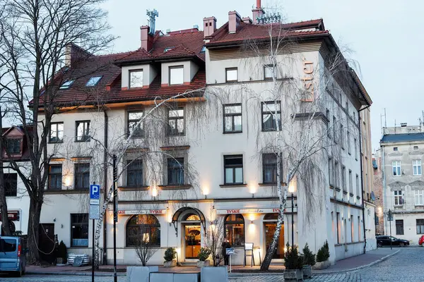 Alte Stadthäuser Kazimierz Dem Ehemaligen Jüdischen Viertel Krakaus Szeroka Straße Stockbild