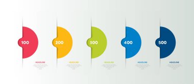 5 aşamalı bilgi. Beş sayılı zaman çizelgesi, şablon. Vektör.