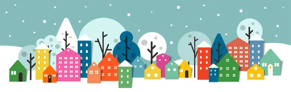 Город Город Зимняя Снежная Панорама Пейзажи Домов Иллюстрация Вектро Бумаги — стоковый вектор