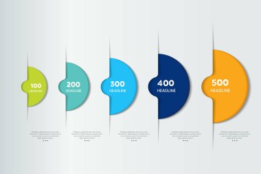 5 aşamalı bilgi. Beş sayılı zaman çizelgesi, şablon. Vektör.