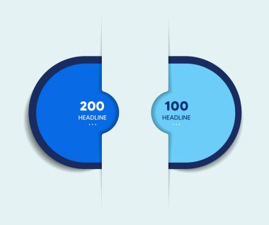 2 adımlı bilgi vektör seçeneği pankartı. Renk küreleri, toplar, kabarcıklar. Bilgi şablonu.