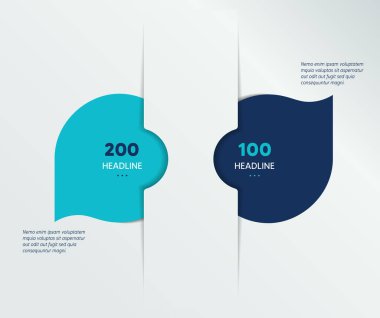 2 adımlı bilgi vektör seçeneği pankartı. Renk küreleri, toplar, kabarcıklar. Bilgi şablonu.