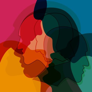 İnsanlar, insan kavramı. Soyut renk arkaplanı. Vektör ilüstrasyonu.