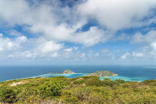 Spectacular aerial view on coral reefs from Cooks Look on Lizard Island. It is located on Great Barrier Reef in north-east part of Australia