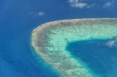 Büyük Set Resifi 'nin Cairns' ten Queensland, Avustralya 'daki Lizard Adası' na giden muhteşem hava manzarası. Büyük Set Resifi dünyanın en büyük mercan resif sistemidir..