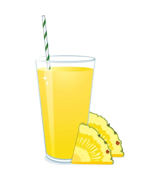Szklanka Soku Ananasowego Plastry Izolowane Białym Tle — Wektor stockowy