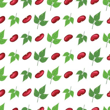 Beyaz arkaplanda kırmızı fasulye ve yapraklar izole edildi..