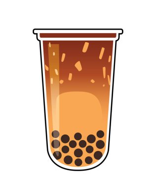 Iced Thai tea with bubble in take a way cup isolated on white background. clipart