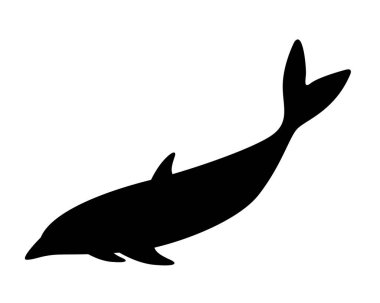 Beyaz arka planda izole edilmiş siyah bir yunus silueti..