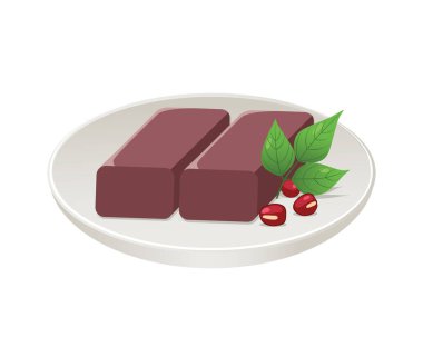 Yokan ya da Tatlı Fasulye Geçmiş Jöle tabaktaki beyaz arka planda izole.