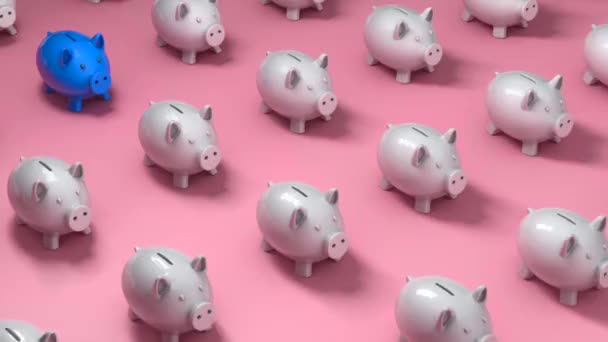 White Piggy Bank Patterns Pink Background Concept Saving Break Pattern — Stockvideo