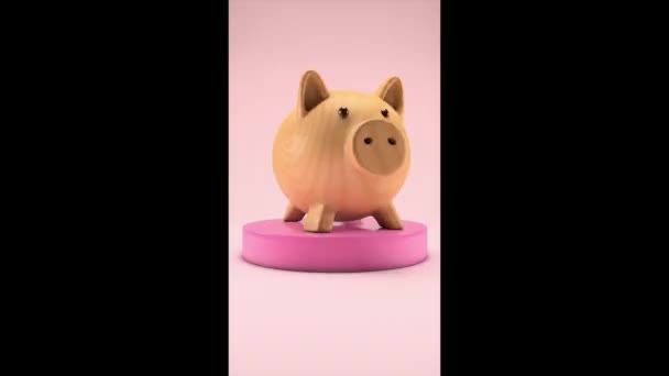 粉色讲台上的木制储蓄罐 视频动画 — 图库视频影像