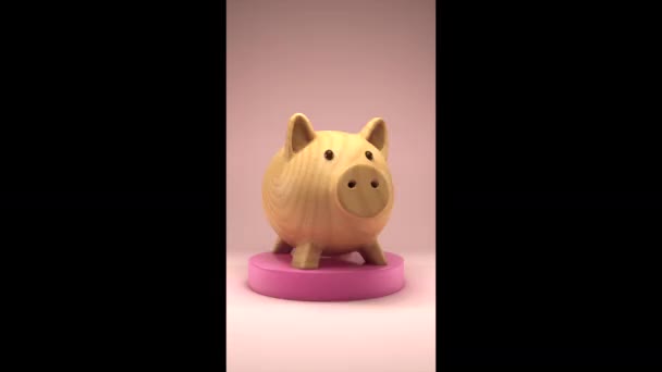 粉色讲台上的木制储蓄罐 4K动画 — 图库视频影像