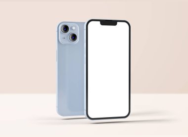 Tasarımınız için boş ekranlı iPhone 14 mavi