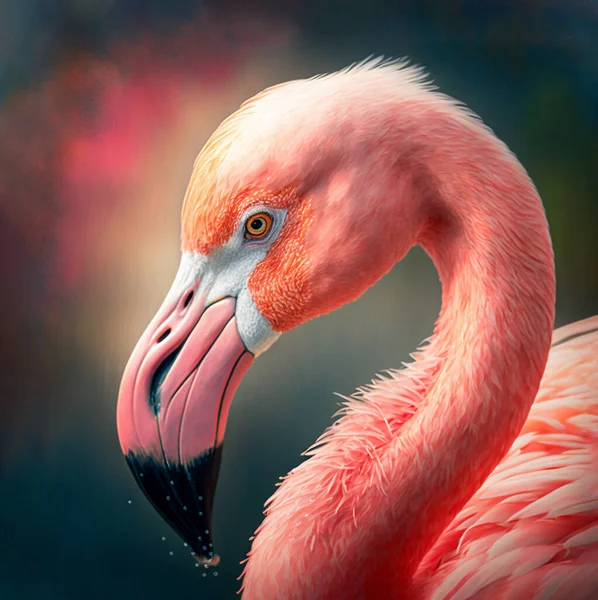 Pink flamingo close up portrait, generative ai