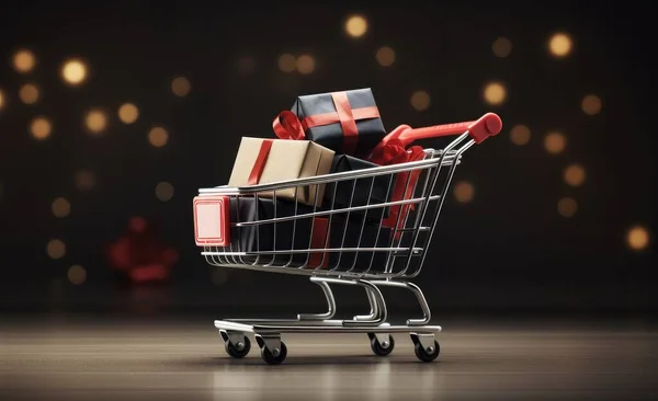 Shopping cart and shopping packages, Black Friday concept